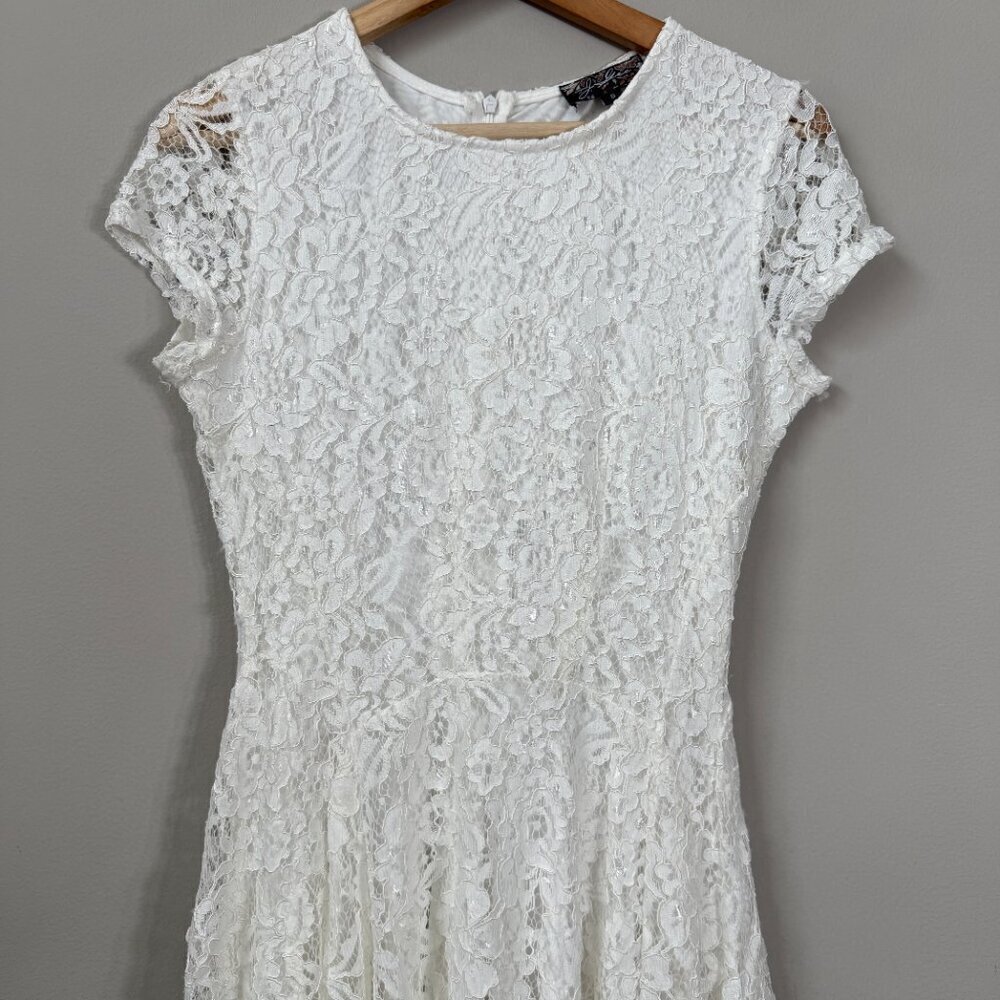 J. Gee Drop Waist Lace Mini Dress Womens Small White Bridal Bride to Be Cocktail - Picture 5 of 13